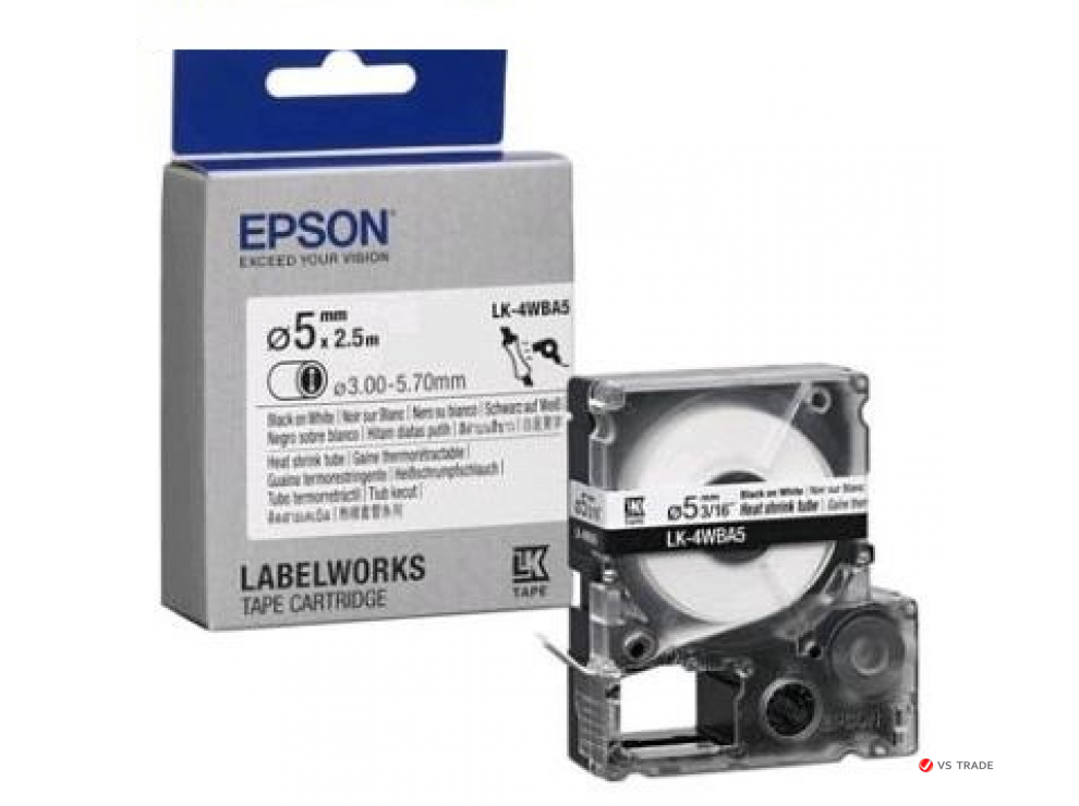 Лента для принтеров LK4WBA5 HST, цвет ленты - белый, цвет текста - черный, ширина - 12мм., длина - 2.5 м