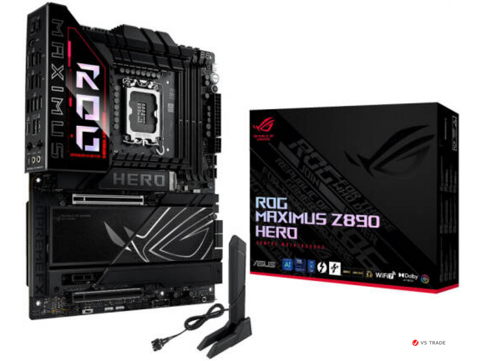 Сист.плата ASUS ROG MAXIMUS Z890 HERO, Z890, 1851, 4xDDR5, PCI-E x16, PCI-E x1, M2, SATA, HDMI, Thundrbolt. WIFI7, BOX