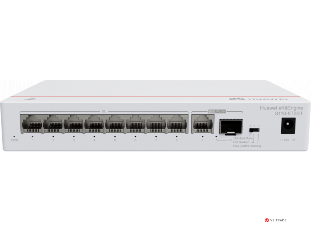 Коммутатор HUAWEI S110-8T2ST (8*10/100/1000BASE-T, 1*GE SFP combo 1*10/100/1000BASE-T port, 56V DC, desktop, fanless)