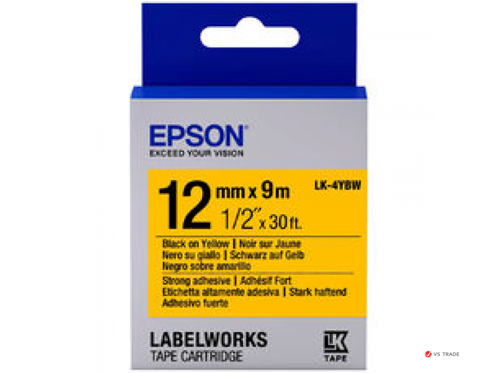 Лента повышенной адгезии Epson C53S654014, LC-4YBW9, 12 мм, желтая/черная, 9м /ЖЕЛТАЯ НАКЛЕЙКА