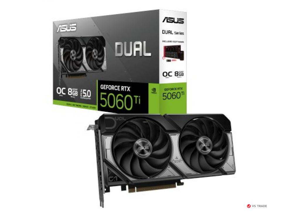 Видеокарта ASUS DUAL-RTX5060TI-O8G, 8Gb GDDR7, 128 Bit, 4608 CUDA, HDMI, DP, BOX