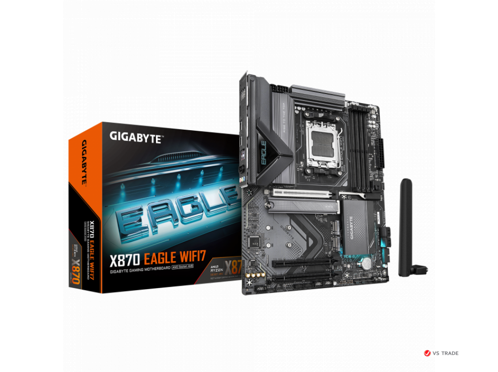 Сист.плата Gigabyte X870E EAGLE X WF7, X870E, AM5, 4xDDR5, 3xPCI-E x16, M2, SATA, USB-C, HDMI, WIFI7, BOX