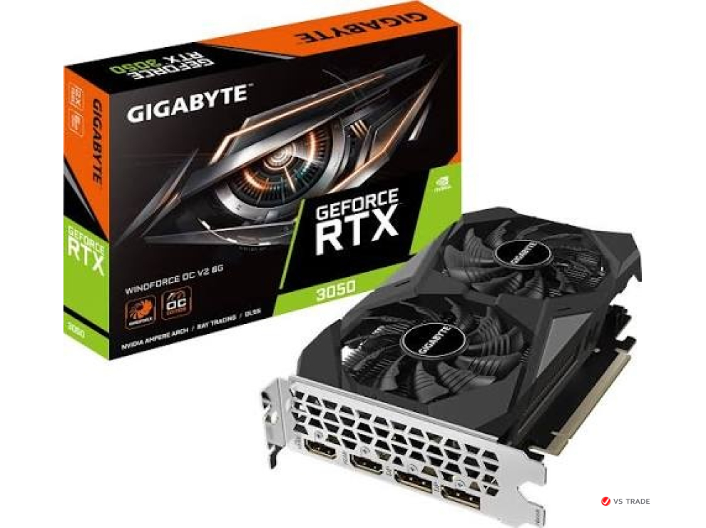 Видеокарта Gigabyte GV-N3050WF2OCV2-6GD, 6Gb GDDR6, 96Bit, 3584 CUDA Core, HDMI, DP, Retail