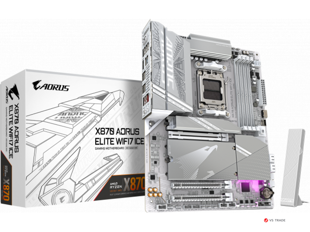 Сист.плата Gigabyte X870E A ELITE WF7 ICE 1.2, X870E, AM5, 4xDDR5, 3xPCI-E x16, 4xM2, SATA, USB4, HDMI, White, BOX