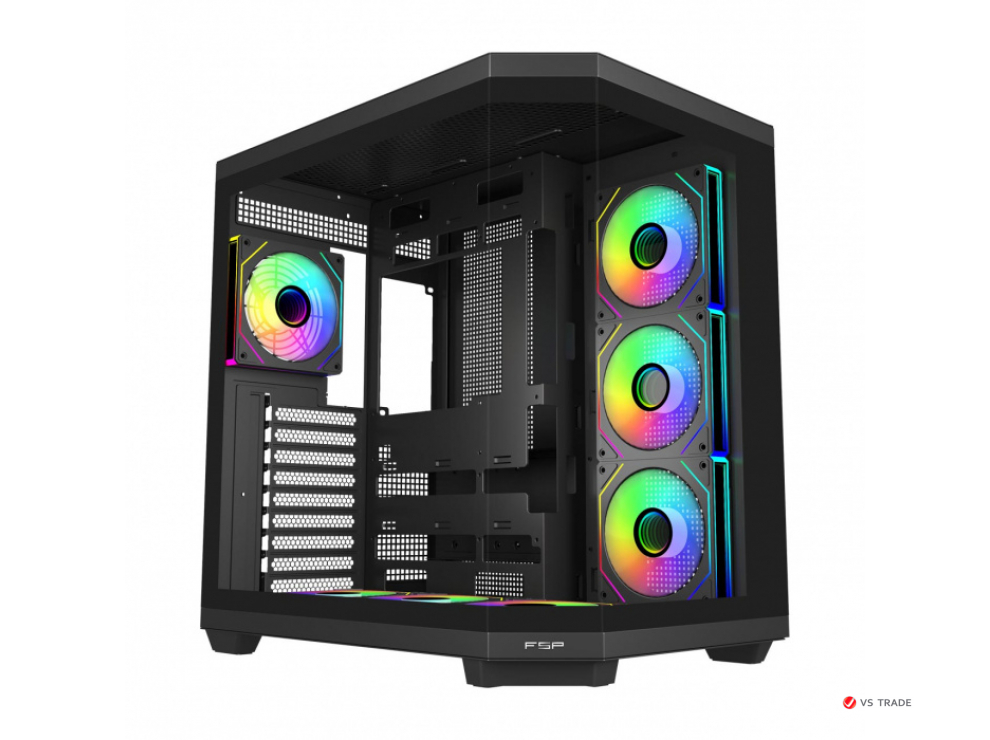 Корпус FSP U580-BA, ULTRA Tower ATX, ATX(BTF), M-ATX, Mini-ITX, VGA up to 415mm, 7xARGB FAN, Black