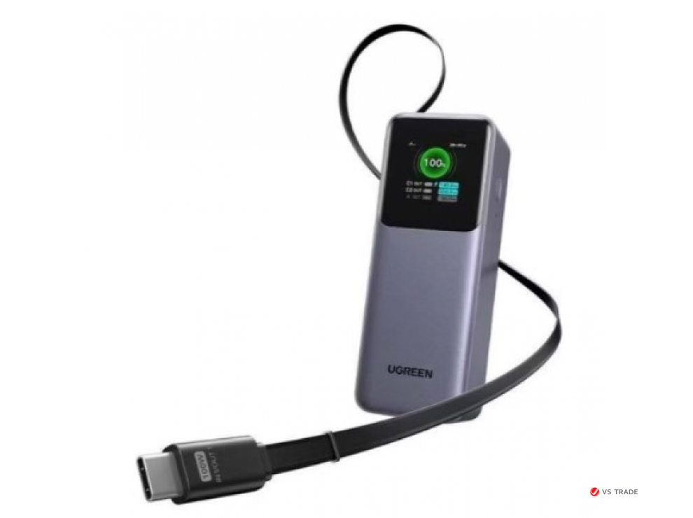 Пауэрбанк UGREEN PB726 55987B 20000mAh 165W 2C1A Power Bank with Retractable Cable