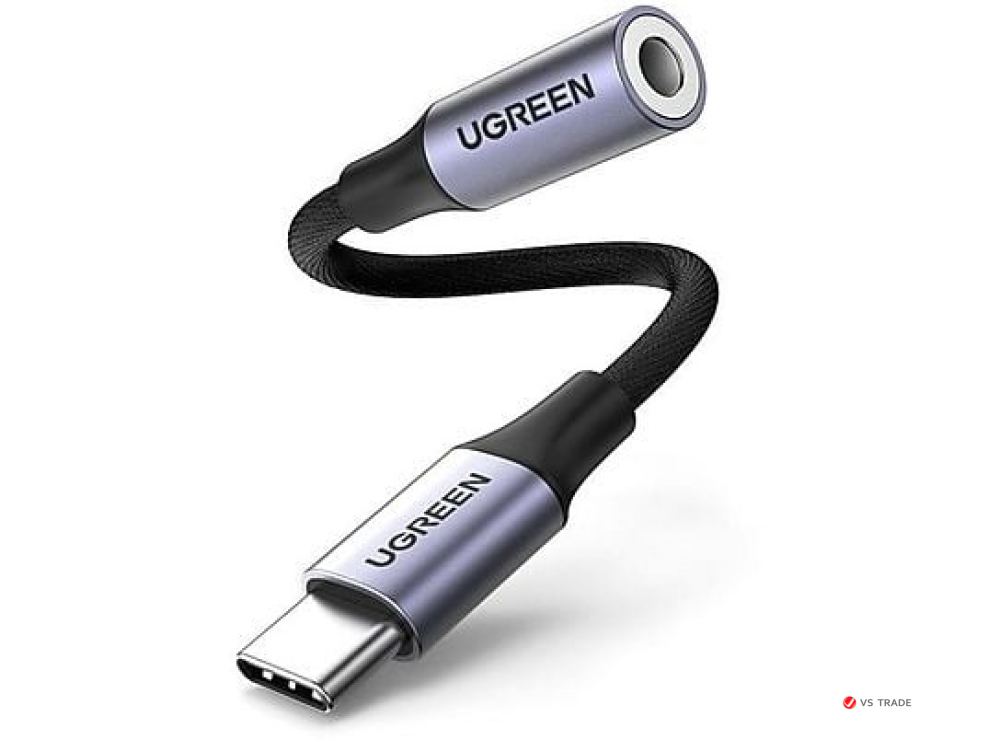Кабель Ugreen AV161 USB Type C - 3.5mm аудио, оплетка, 0.1M, Space Gray, 80154