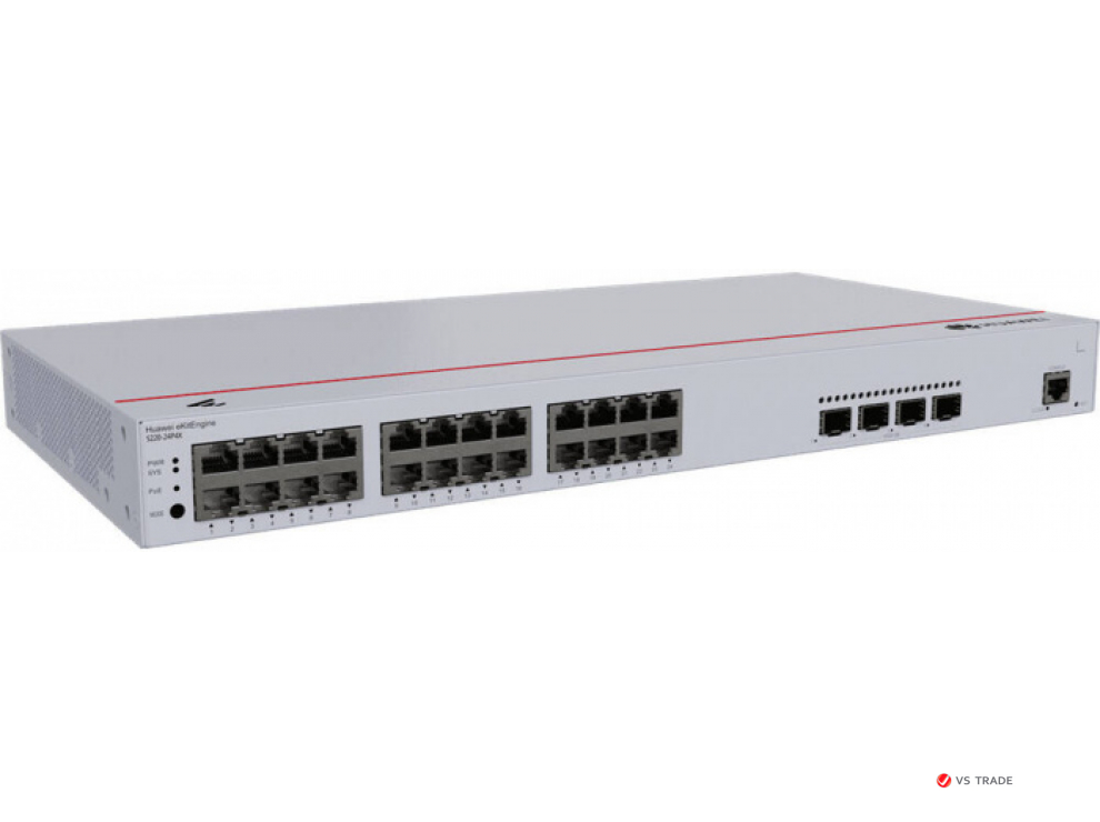 Коммутатор Huawei S220-24P4X (L2, 24*10/100/1000BASE-T ports 400W PoE+, 4*10GE SFP+ ports, AC power)