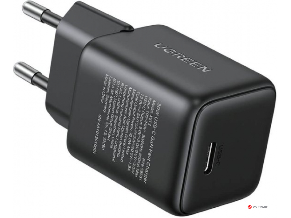 Зарядное устройство UGREEN X513 30W 1C GaN Fast Charger, черный, 65007