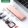 Конвертер Ugreen CM356 Dual USB-C To 2*USB 3.0 A+USB-C Female+ 2*HDMI+TF/SD Converter Gray, 80548