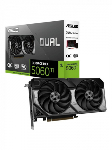 Видеокарта ASUS DUAL-RTX5060TI-O16G, 16Gb GDDR7, 128 Bit, 4608 CUDA, HDMI, DP, BOX