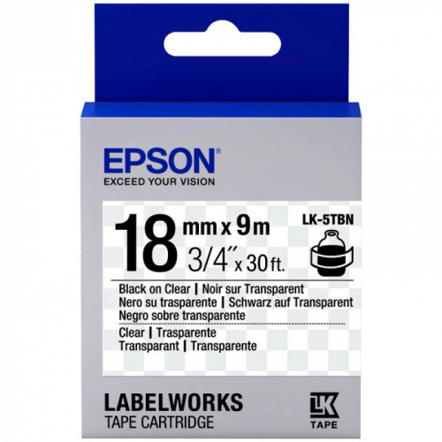 Лента Epson C53S655008 LK-5TBN, 18 мм, прозр/черн, 9м