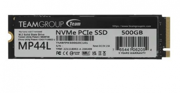 Твердотельный накопитель TeamGroup MP44L, 500Gb M2 NVMe Gen4, Read 5000mb/s, 3700Mb/s 500G M2/TM8FPK500G0C101