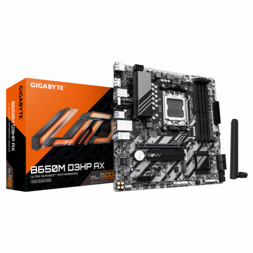 Сист.плата Gigabyte B650M D3HP AX, B650, 4xDDR5, PCI-E4 x16, 1xPCI-E x1, 1xM.2, 6xSATA, HDMI, DPx1,Wi-Fi6E,LAN2.5GbE,BOX