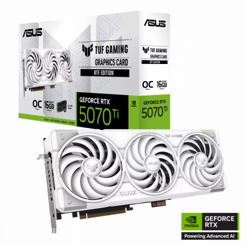 Видеокарта ASUS TUF-RTX5070TI-O16G-BTF-WHITE, 16Gb GDDR7, 256 Bit, 8960 CUDA, HDMI, DP, WHITE, BOX