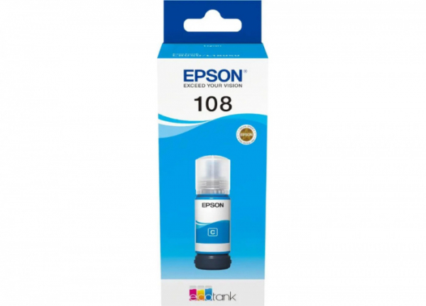 Контейнер с чернилами Epson C13T09C24A 108 EcoTank Cyan 70 ml/ЖЕЛТАЯ НАКЛЕЙКА