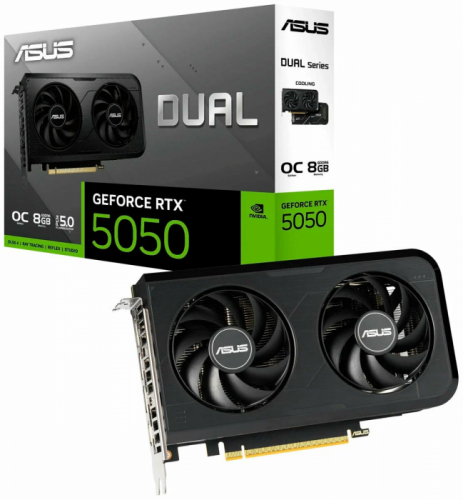 Видеокарта ASUS DUAL-RTX5050-O8G, RTX5050, 8Gb GDDR6, 128bit, 2560 CUDA Core, DP, HDMI, BOX