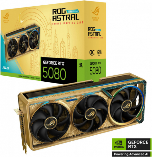 Видеокарта ASUS ROG-ASTRAL-RTX5080-O16G-DHAHAB-CORE, 16GB GDDR7, 256bit, 10752 Cuda Core, HDMI, DP, GOLDEN, BOX