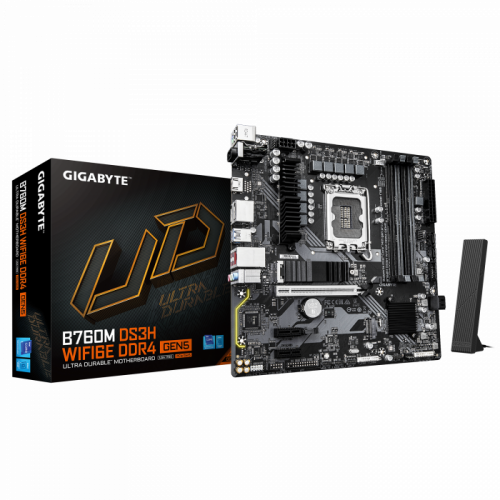 Сист.плата Gigabyte B760M DS3H WF6E GEN5, B760, 1700, 4xDDR5, PCI-E x16, 2xPCI-E x1, M2, SATA, HDMI, 2xDP, WIFI6E, BOX