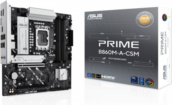 Сист.плата ASUS PRIME B860M-A-CSM, B860, 1851, 4xDDR5, 2xPCI-E x16, PCI-E x1, M2, SATA, HDMI, DP, USB 20Gbps, BOX
