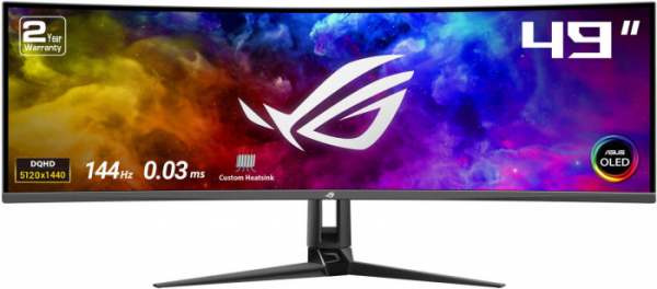 Монитор ASUS PG49WCD 49" OLED Curved 1800R 32:9 5120x1440 144Hz,250cd/m2,1.5M:1,178/178,0.03ms,HDMI,DP,USB-C,HDR,USB Hub