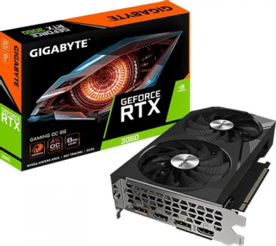 Видеокарта Gigabyte GV-N3060GAMING OC-8GD, 8Gb GDDR6, 128bit memory interface, HDMI, DP, BOX