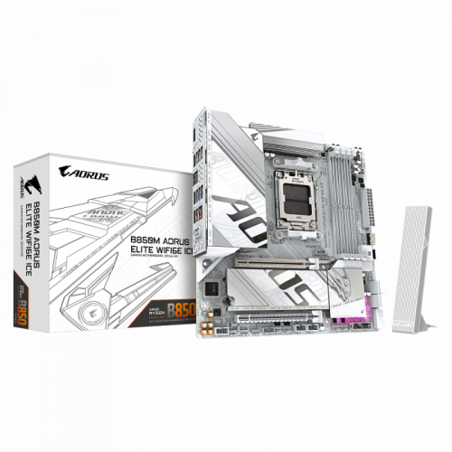 Сист.плата Gigabyte B850M A ELITE WF6E ICE, B850, 4xDDR5, PCI-E5 x16, 3xM.2, SATA6, HDMI, DPx2, Wi-Fi6E, LAN2.5GbE, BOX