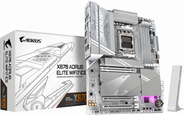 Сист.плата Gigabyte X870E A ELITE WF7 ICE 1.2, X870E, AM5, 4xDDR5, 3xPCI-E x16, 4xM2, SATA, USB4, HDMI, White, BOX