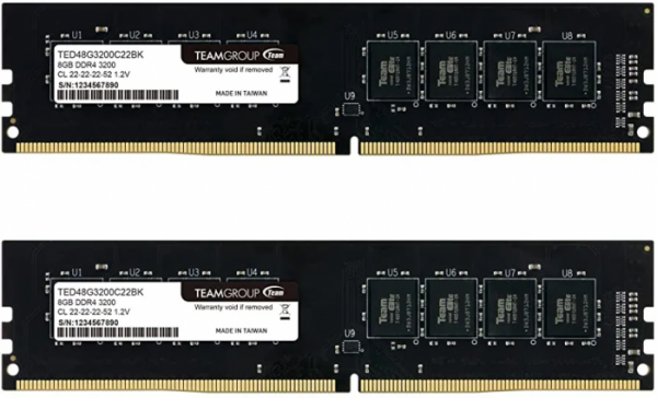 Набор модулей памяти Team Group 16Gb (8*2), DIMM DDR4, 3200MHz, CL22, 1.2v, TED416G3200C22DC01