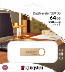 USB Flash Kingston DTSE9G3/64GB SE9 G3 запись до 100мб/с, чтение до 220 мб/с USB 3.2 Gen 1, gold metal