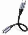 Аудиокабель UGREEN AV142 USB Type C to 3.5mm Female Cable, 10cm, Gray, 30632